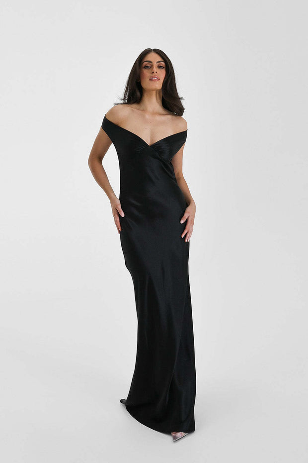 Schulterfreies Maxikleid mit Meerjungfrau-Silhouette und Satinoptik in Gelb