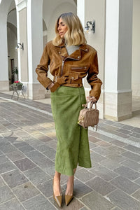 Midirock mit hoher Taille und Wildleder