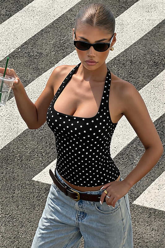 Rückenfreies Tanktop mit Neckholder und Punktemuster