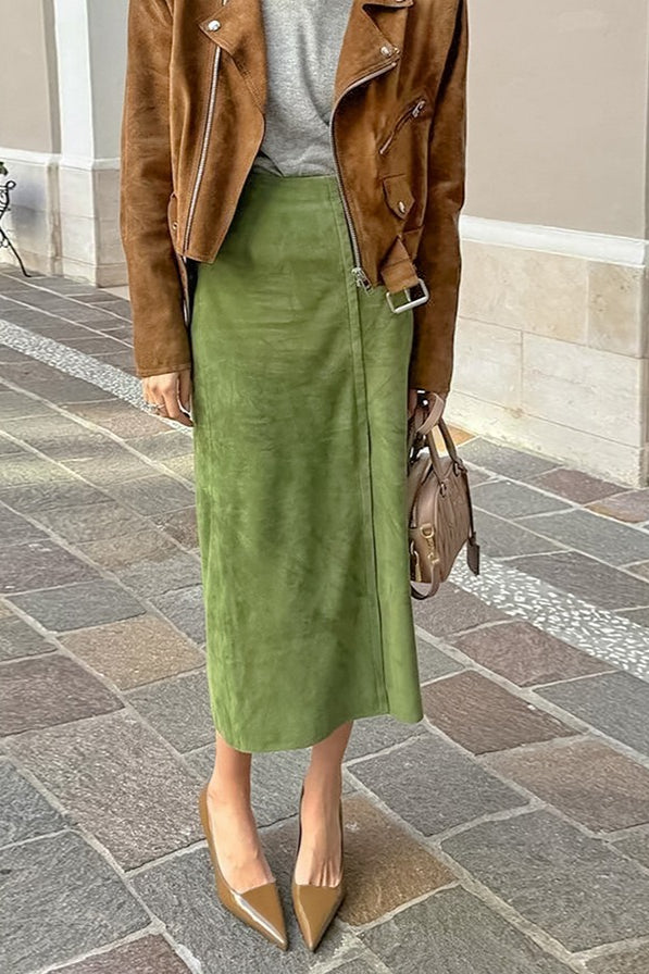 Midirock mit hoher Taille und Wildleder