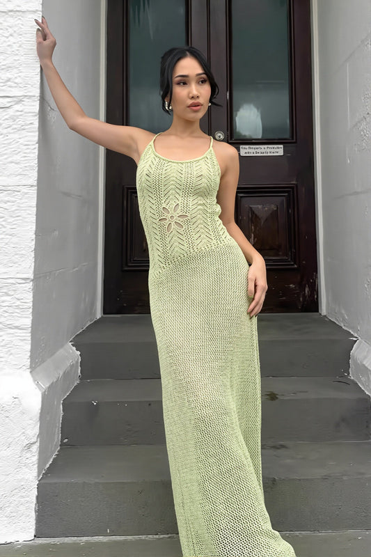 Rückenfreies Maxikleid mit Aussparungen, Blumenmuster und Strickstruktur