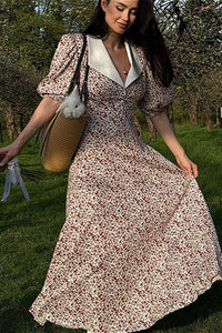 Maxikleid mit Puffärmeln, hoher Taille und Blumenmuster