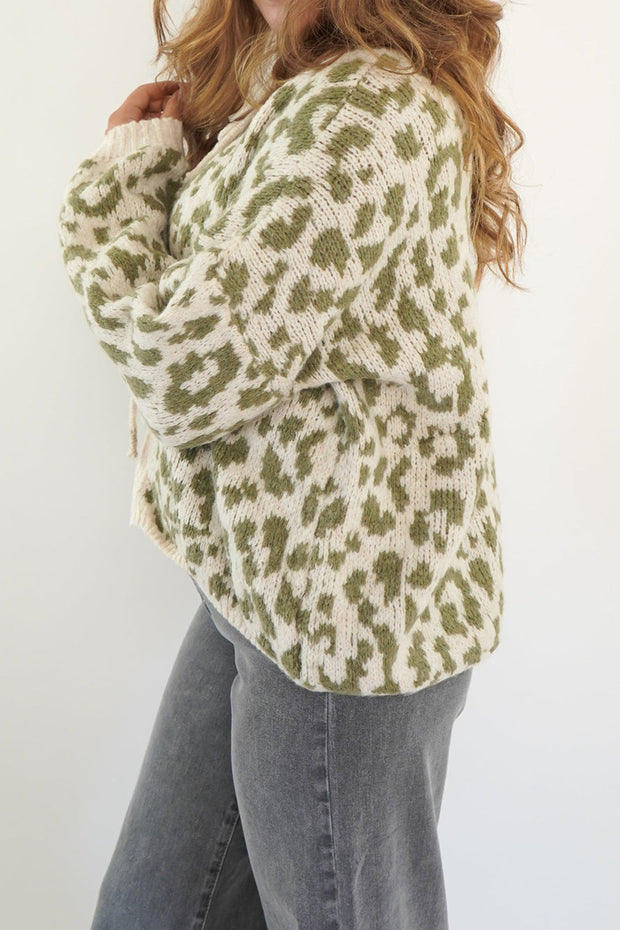 Strickjacke mit Bindedetail, Leopardenmuster und Strickstruktur