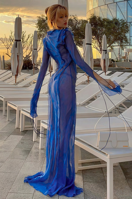Maxikleid mit V-Ausschnitt, Schlitz und Wickeldesign