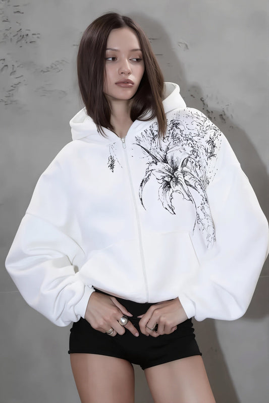 Hoodie mit Reißverschluss und Blumenmuster