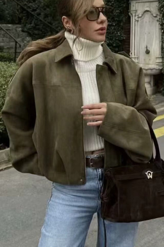 Jacke mit Reißverschluss und Wildleder