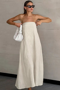 Trägerloses Maxikleid mit Baumwolle und Leinen