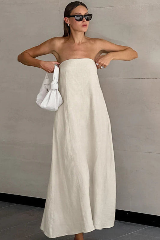 Trägerloses Maxikleid mit Baumwolle und Leinen