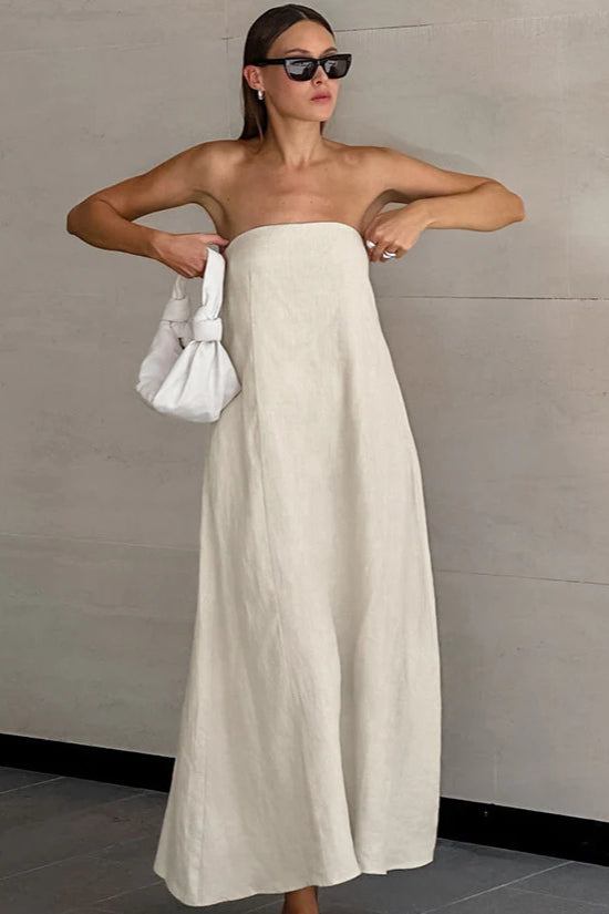 Trägerloses Maxikleid mit Baumwolle und Leinen