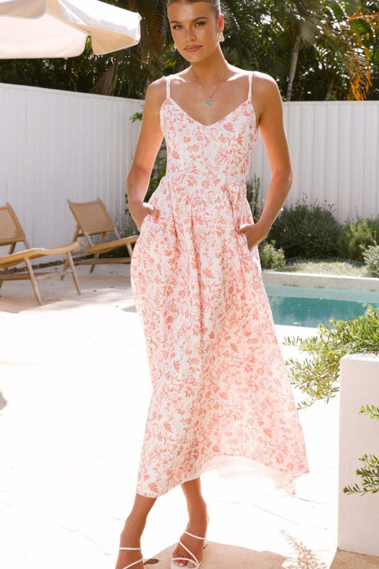 Rückenfreies Kleid mit Blumenmuster in Rosa