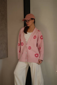 Locker geschnittene Strickjacke mit V-Ausschnitt