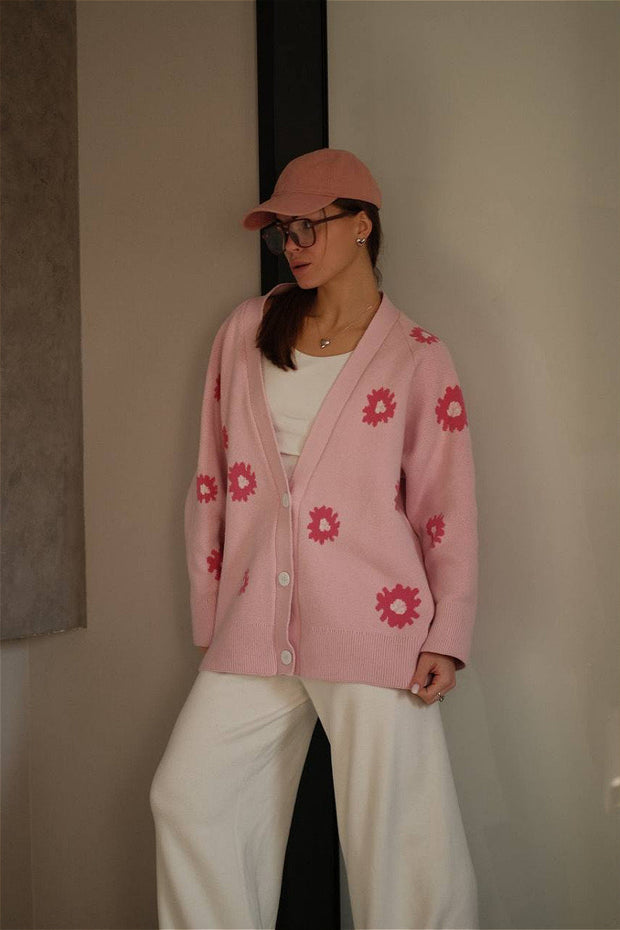Locker geschnittene Strickjacke mit V-Ausschnitt