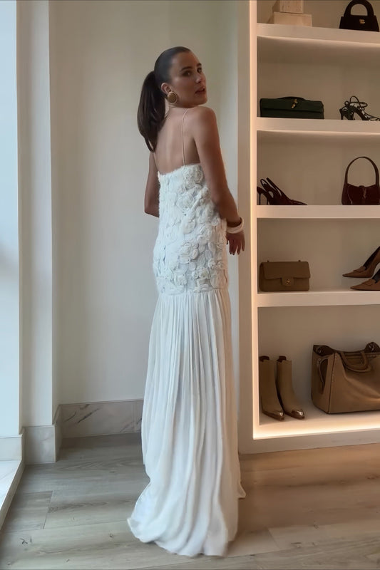 Maxikleid mit Rüschen in Weiß