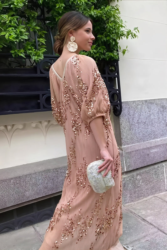 Maxikleid mit V-Ausschnitt und Pailletten