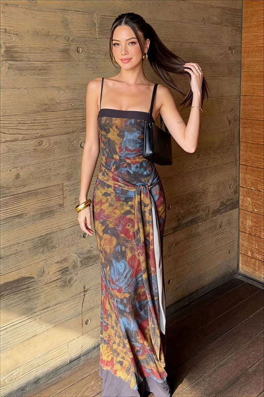 Maxikleid mit Druck in Braun