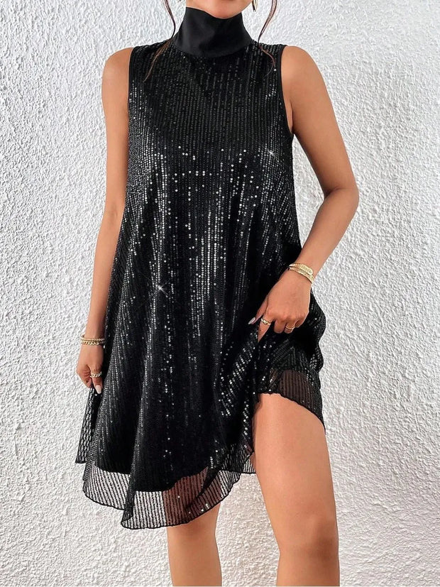 Damenkleid mit Pailletten und hohem Ausschnitt - Lareine