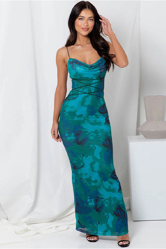 Rückenfreies Kleid mit Blumenmuster und Spitze