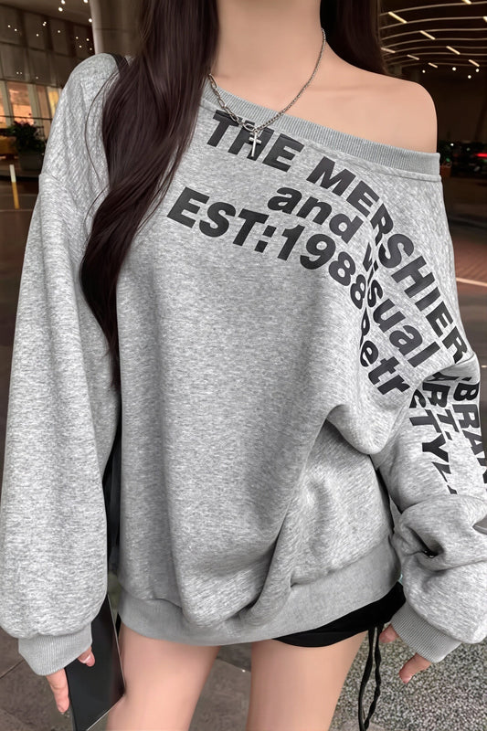 Schulterfreies Sweatshirt mit Schriftprint