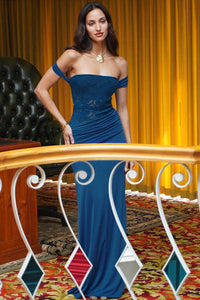 Ärmelloses Maxikleid mit Spitze in Blau