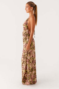 Maxikleid mit V-Ausschnitt und Leopardenmuster