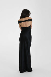 Schulterfreies Maxikleid mit Meerjungfrau-Silhouette und Satinoptik in Gelb