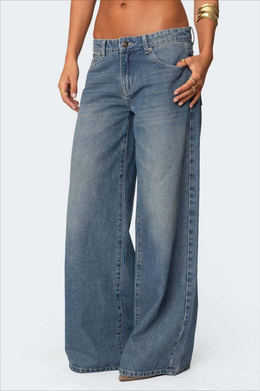 Locker geschnittene Jeans mit weitem Bein und Druck