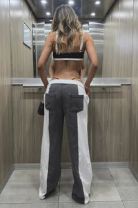 Hose mit geradem Schnitt, niedriger Taille und Streifenmuster