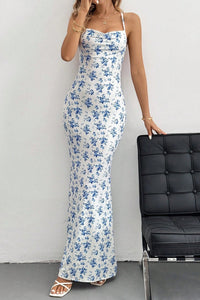 Rückenfreies Kleid mit Blumenmuster in Weiß