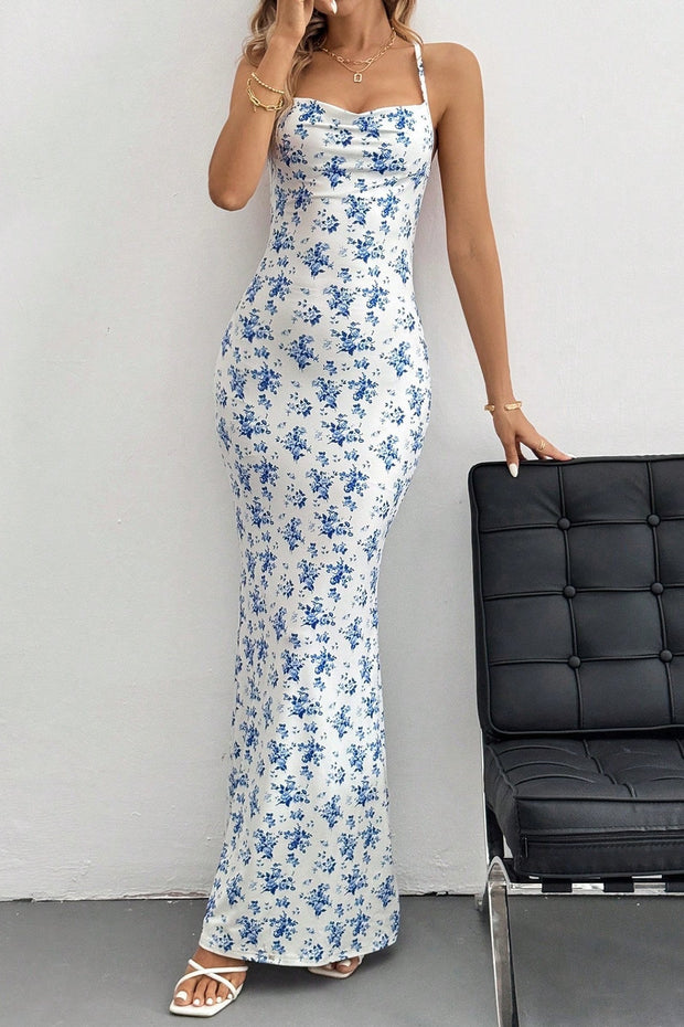 Rückenfreies Kleid mit Blumenmuster in Weiß