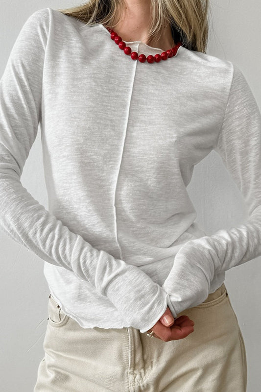 Top mit Rundhalsausschnitt und Strickstruktur