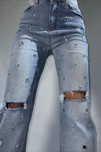 Jeans mit hoher Taille und Strass