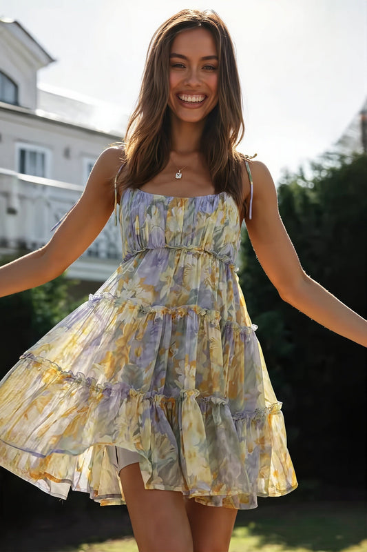 Minikleid mit ausgestelltem Schnitt und Blumenmuster