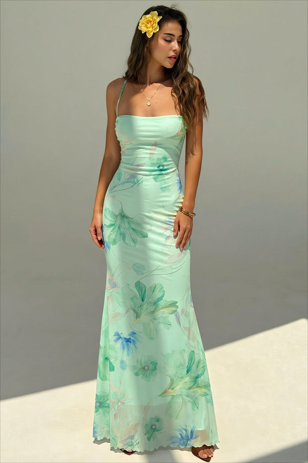 Rückenfreies Maxikleid mit Meerjungfrau-Silhouette und Blumenmuster