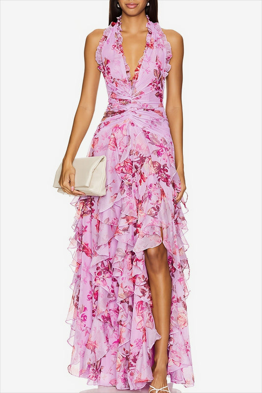 Maxikleid mit Neckholder, Bindedetail und Blumenmuster