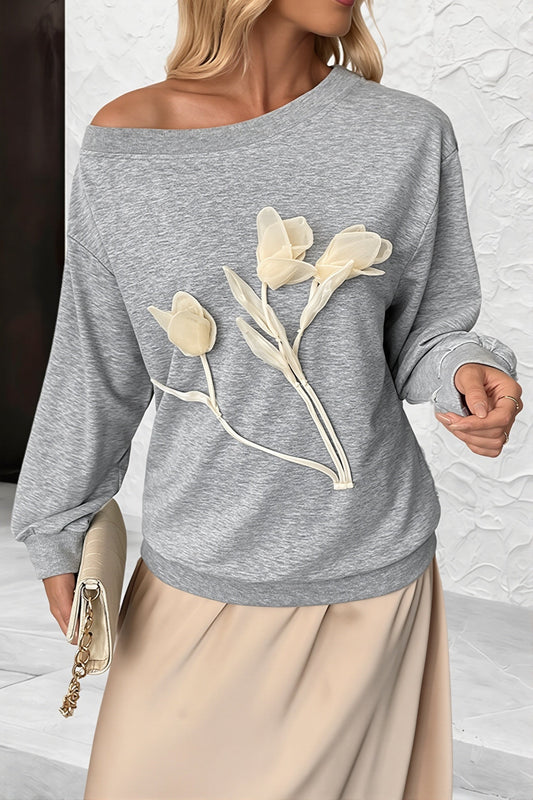 Schulterfreies Sweatshirt mit Blumenmuster
