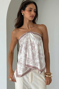 Top mit Neckholder, Bindedetail und Druck