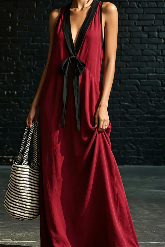 Ärmelloses Maxikleid mit V-Ausschnitt