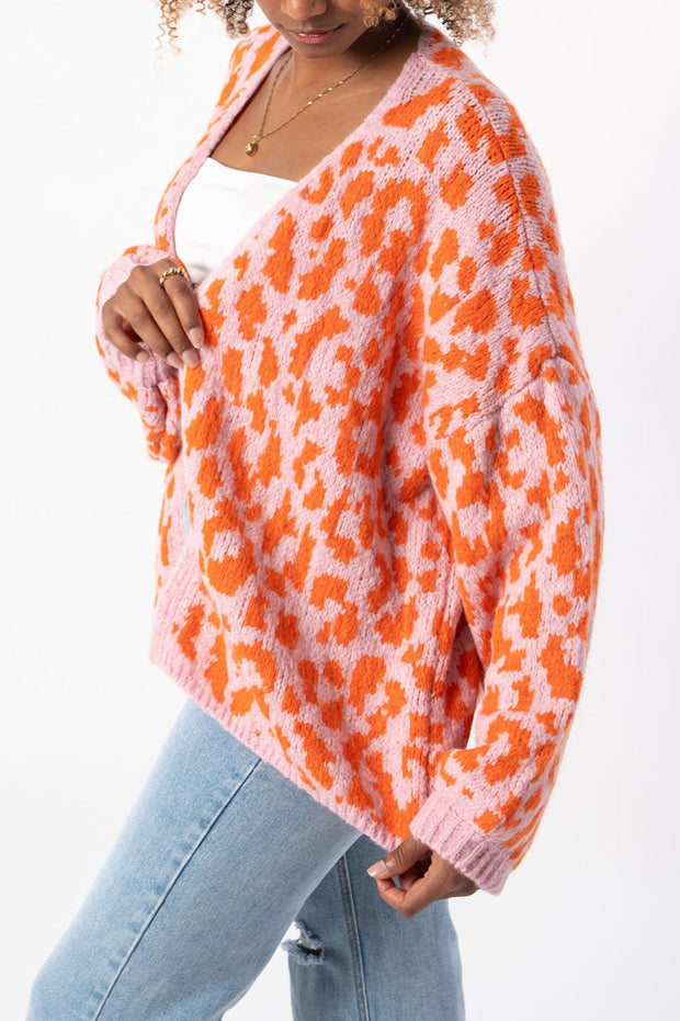 Locker geschnittene Strickjacke mit Farbblockmuster