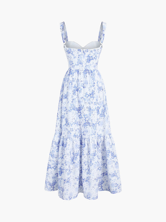 Clarise - Langes Kleid mit Reißverschlüssen und Blumentaschen