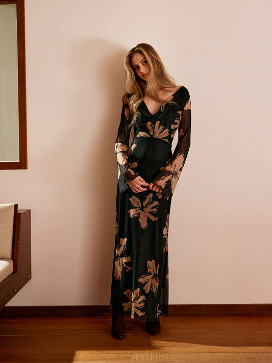 Lena - Boheme bedrucktes Kleid mit Blumenmuster
