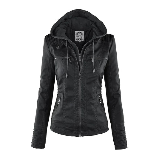 Elegante Biker-Lederjacke mit Kapuze