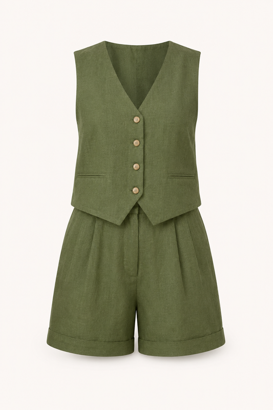 Set aus Weste und Shorts für Damen aus Leinen und Baumwolle – Rita