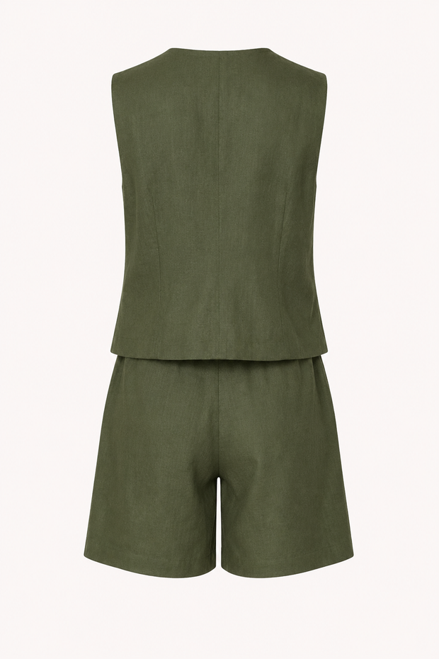 Set aus Weste und Shorts für Damen aus Leinen und Baumwolle – Lotte