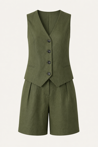 Set aus Weste und Shorts für Damen aus Leinen und Baumwolle – Lotte