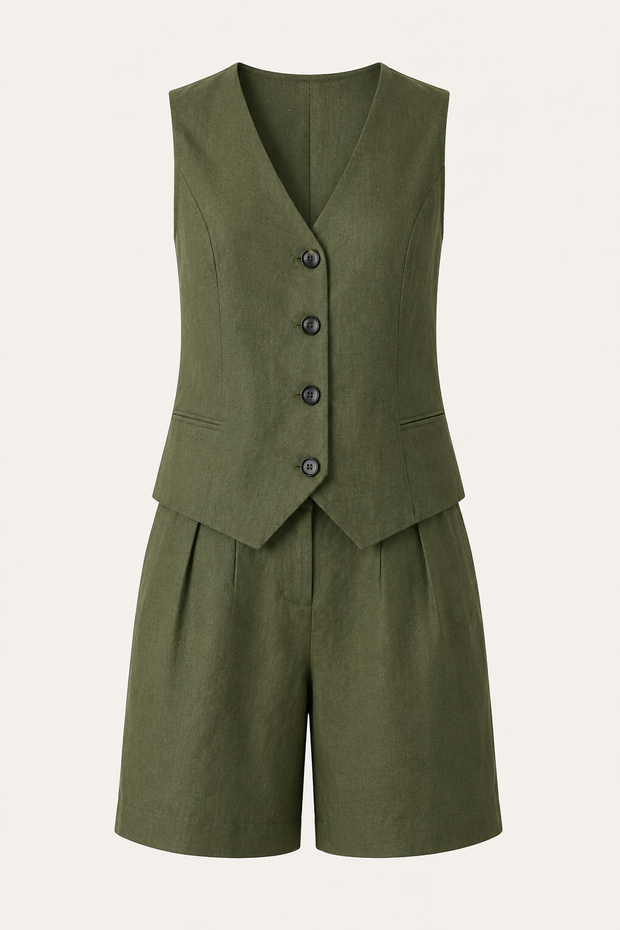 Set aus Weste und Shorts für Damen aus Leinen und Baumwolle – Lotte