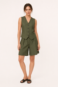Set aus Weste und Shorts für Damen aus Leinen und Baumwolle – Lotte