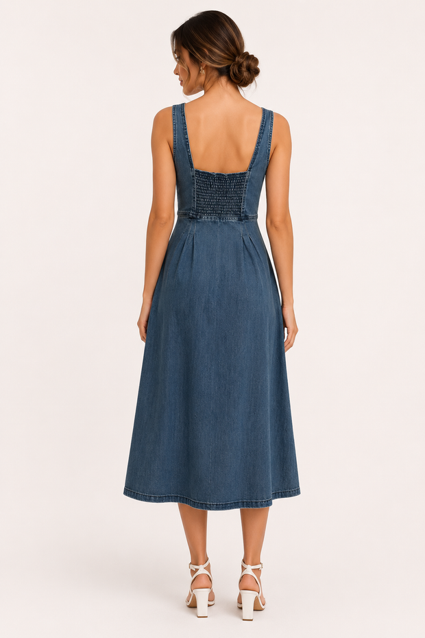 Damen Denim Midikleid mit breiten Trägern - Brigitte