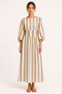 Langes gestreiftes Kleid mit Puffärmeln - Larissa