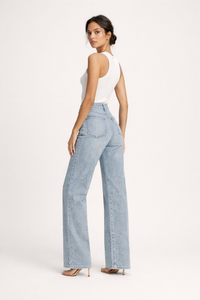 Damen-Jeanshose mit hoher Taille und Strasssteinen - Amelie
