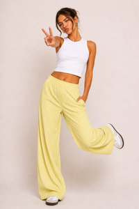 Damen Freizeithose gestreift weit geschnitten bequemer Gummibund - Naire